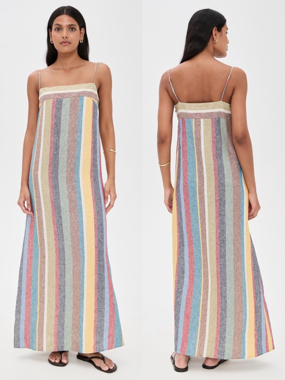 Staud Laura Stripe Linen Maxi Dress Market Stripe XS S NWT